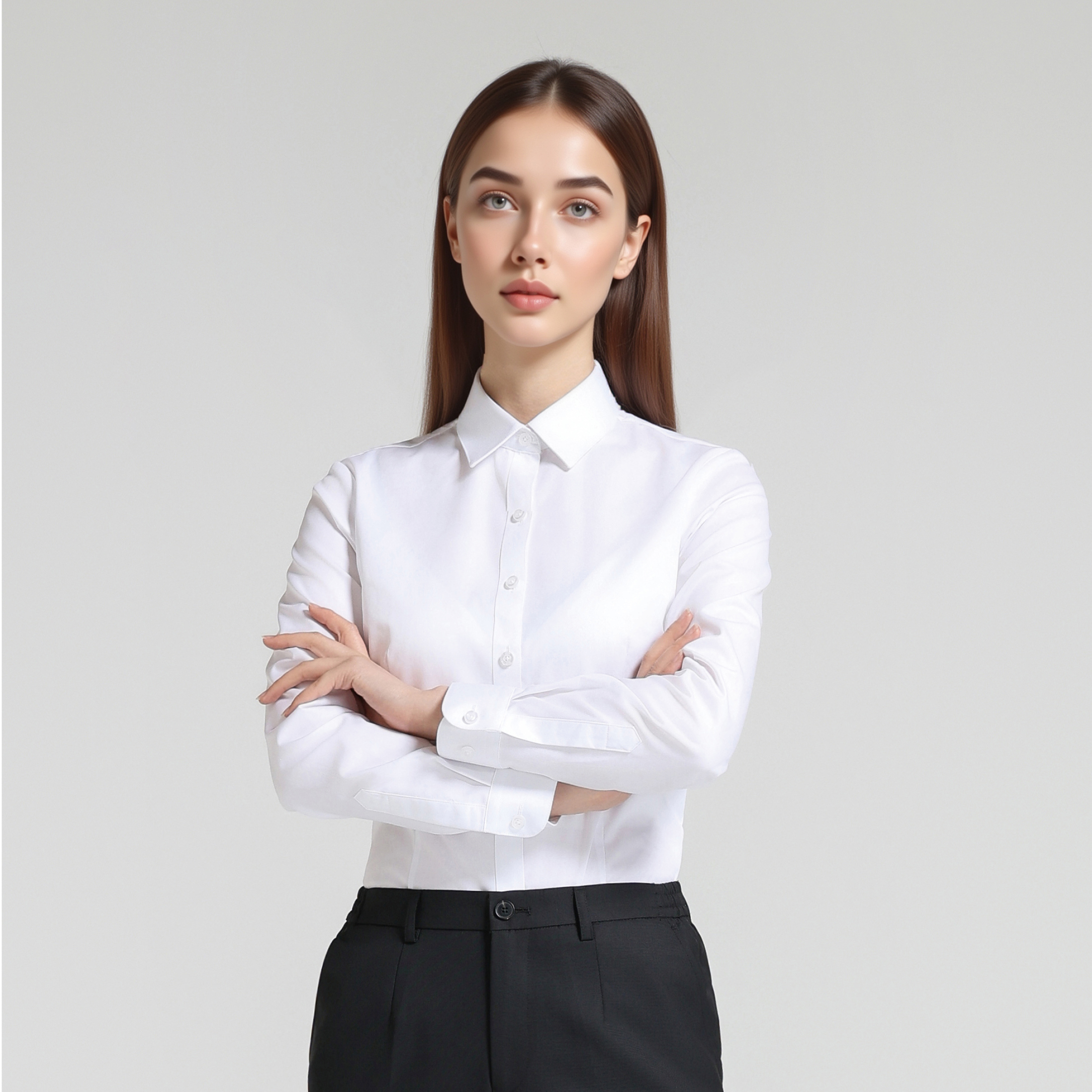 HT055-077白色女方长液氨免烫衬衫
