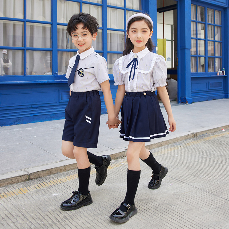 HT054-2230 – Summer Woven British-Style Short-Sleeve Shirt with T/R Skirt/Shorts Set