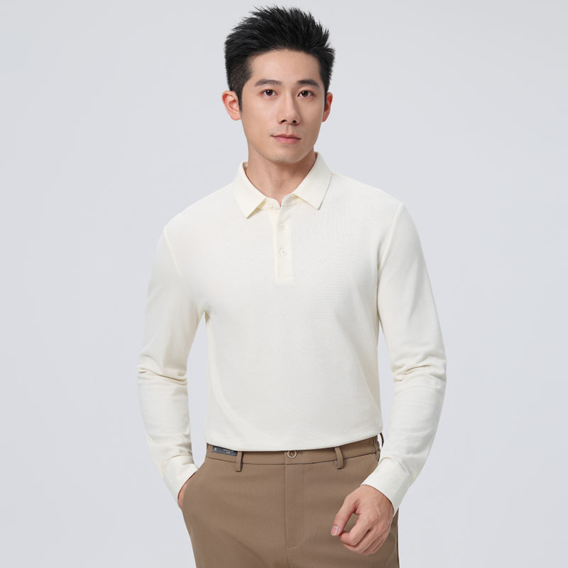 HT042-040高奢50S长绒棉配色扣偏筒压胶二级领长袖POLO