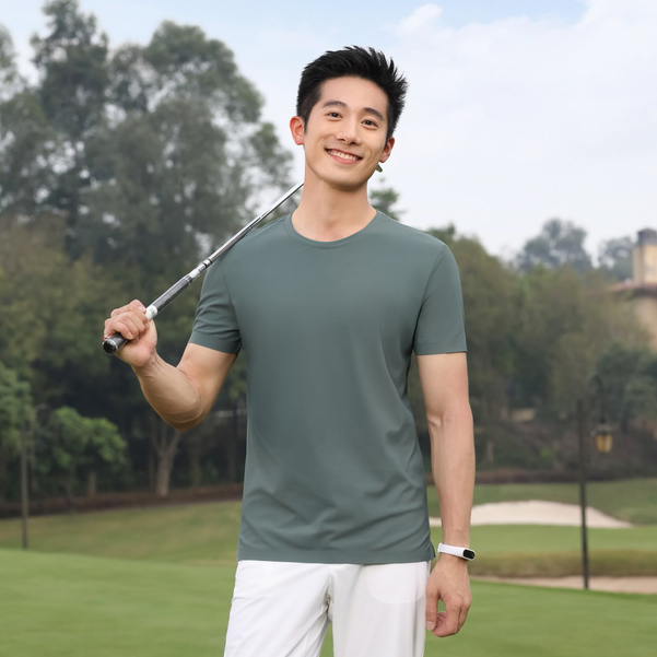HT042-206 Nylon stretch crew‑neck short‑sleeve T‑shirt