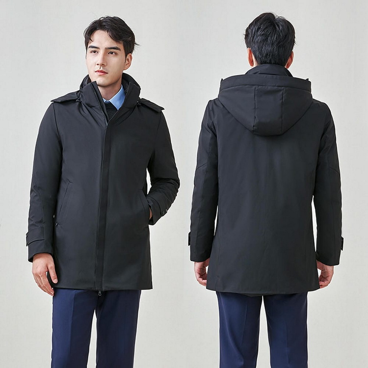 HT010-007 Unisex black business‑leisure cold‑proof waterproof anti‑static 3‑in‑1 jacket with detachable inner liner 90% white duck down