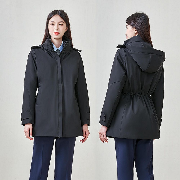 HT010-007 Unisex black business‑leisure cold‑proof waterproof anti‑static 3‑in‑1 jacket with detachable inner liner 90% white duck down